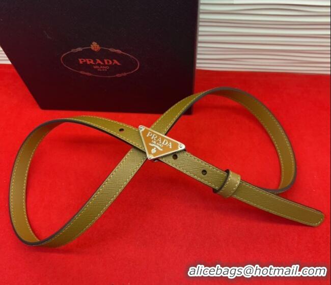 Luxury Cheap Prada Saffiano Leather Belt 1.5cm with Silver Triangle Logo Buckle PR091201 Beige 2025