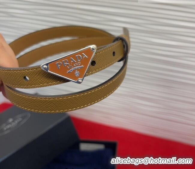 Luxury Cheap Prada Saffiano Leather Belt 1.5cm with Silver Triangle Logo Buckle PR091201 Beige 2025
