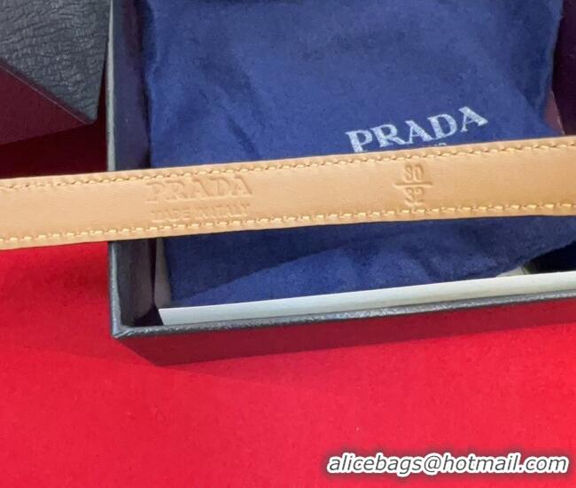 Luxury Cheap Prada Saffiano Leather Belt 1.5cm with Silver Triangle Logo Buckle PR091201 Beige 2025
