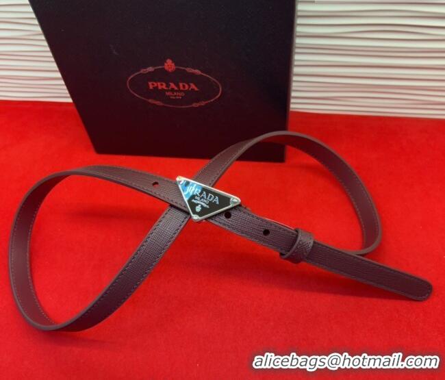 Best Product Prada Saffiano Leather Belt 1.5cm with Silver Triangle Logo Buckle PR091201 Burgundy 2025