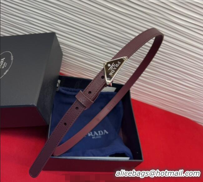 Best Product Prada Saffiano Leather Belt 1.5cm with Silver Triangle Logo Buckle PR091201 Burgundy 2025