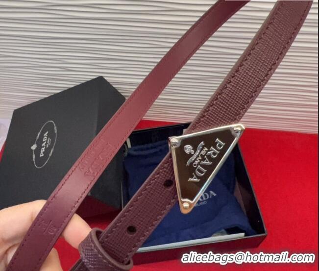 Best Product Prada Saffiano Leather Belt 1.5cm with Silver Triangle Logo Buckle PR091201 Burgundy 2025