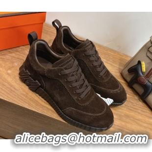 Classic Hot Hermes Bouncing Sneakers in Perforated Suede Dark Brown 2026 H261013