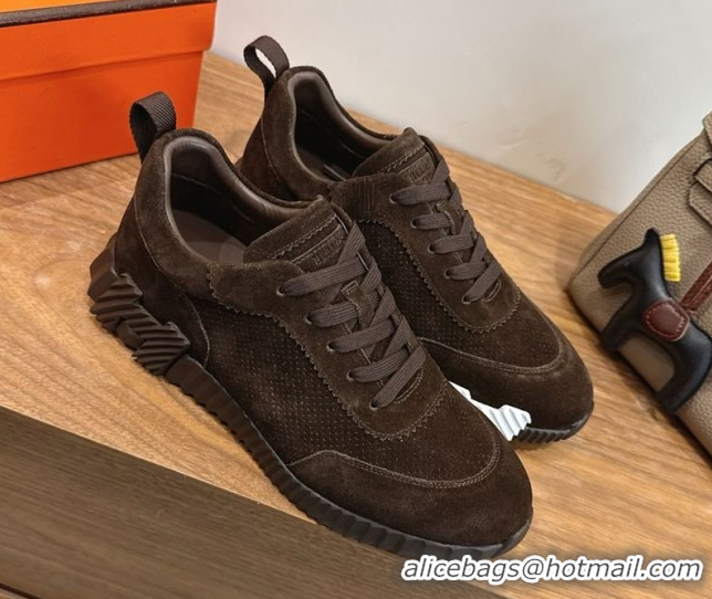 Classic Hot Hermes Bouncing Sneakers in Perforated Suede Dark Brown 2026 H261013
