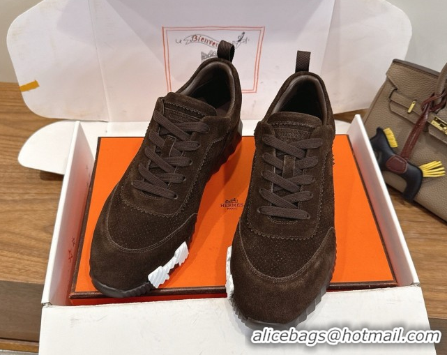 Classic Hot Hermes Bouncing Sneakers in Perforated Suede Dark Brown 2026 H261013