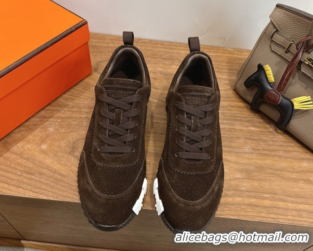Classic Hot Hermes Bouncing Sneakers in Perforated Suede Dark Brown 2026 H261013