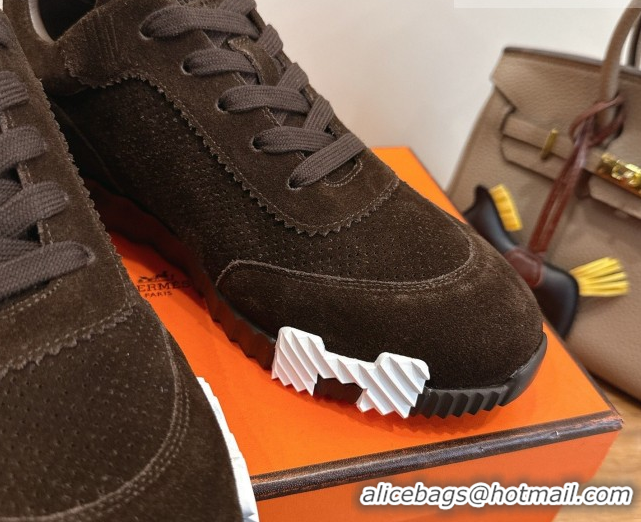 Classic Hot Hermes Bouncing Sneakers in Perforated Suede Dark Brown 2026 H261013