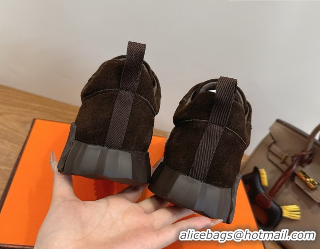 Classic Hot Hermes Bouncing Sneakers in Perforated Suede Dark Brown 2026 H261013