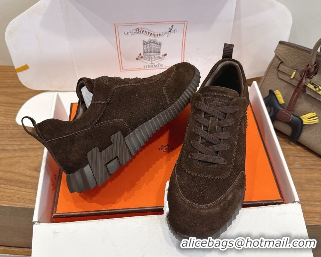 Classic Hot Hermes Bouncing Sneakers in Perforated Suede Dark Brown 2026 H261013