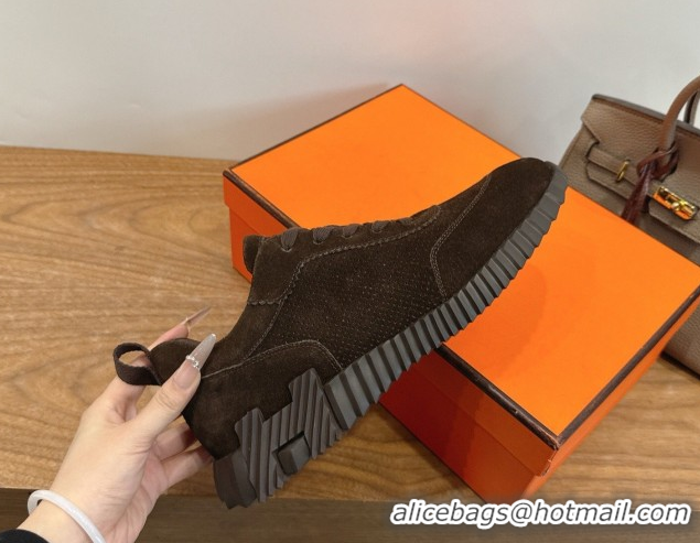 Classic Hot Hermes Bouncing Sneakers in Perforated Suede Dark Brown 2026 H261013