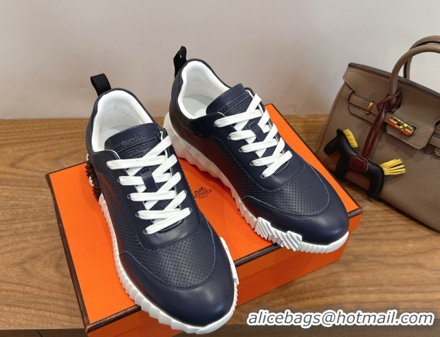 Good Product Hermes Bouncing Sneakers in Perforated Calfskin Leather Blue/White 2026 H261013