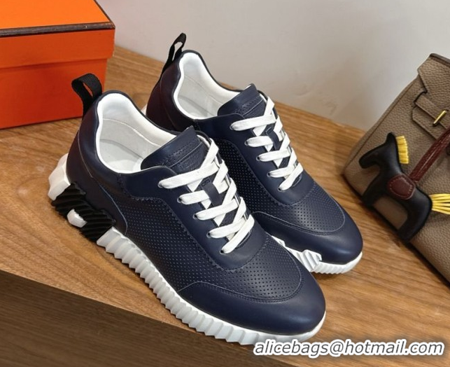 Good Product Hermes Bouncing Sneakers in Perforated Calfskin Leather Blue/White 2026 H261013