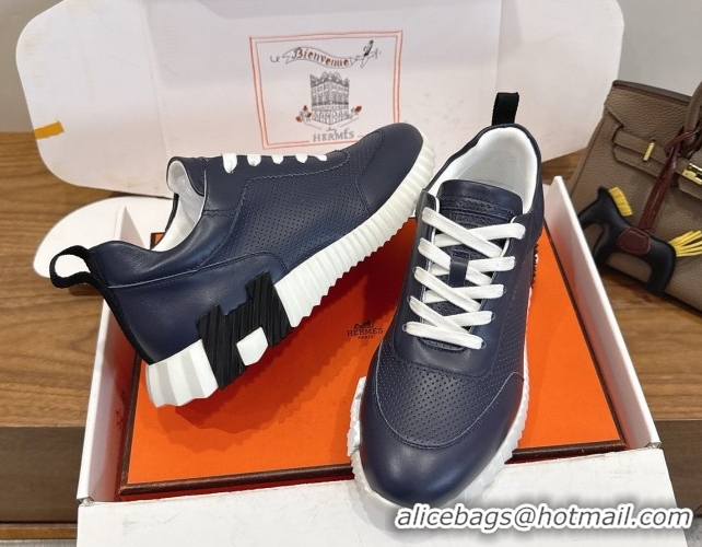 Good Product Hermes Bouncing Sneakers in Perforated Calfskin Leather Blue/White 2026 H261013
