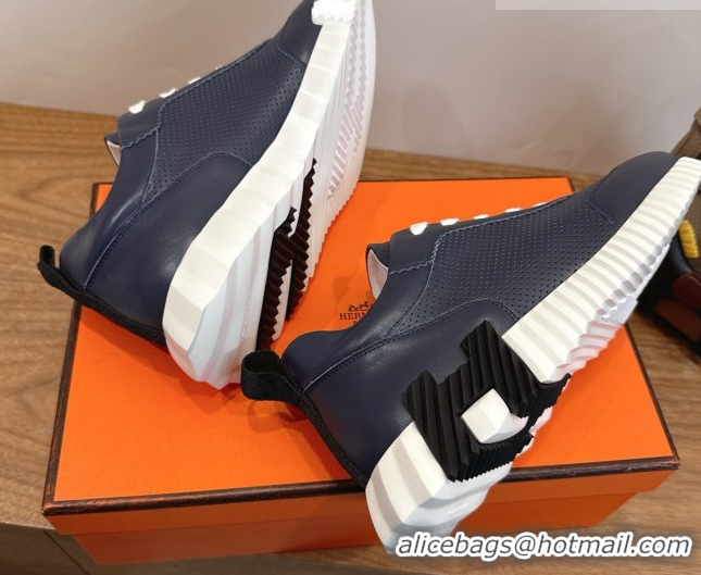 Good Product Hermes Bouncing Sneakers in Perforated Calfskin Leather Blue/White 2026 H261013