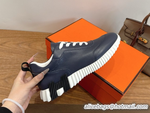 Good Product Hermes Bouncing Sneakers in Perforated Calfskin Leather Blue/White 2026 H261013