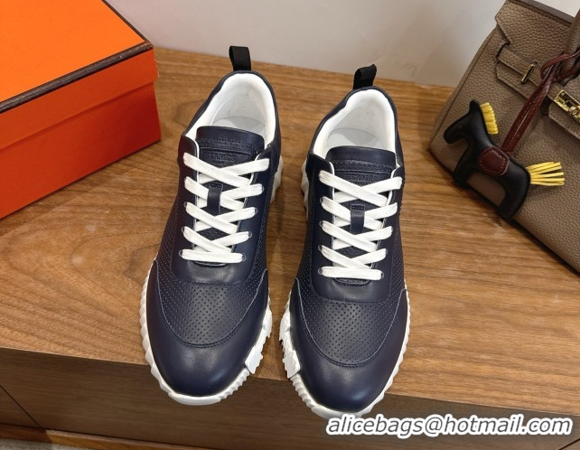 Good Product Hermes Bouncing Sneakers in Perforated Calfskin Leather Blue/White 2026 H261013