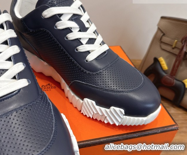 Good Product Hermes Bouncing Sneakers in Perforated Calfskin Leather Blue/White 2026 H261013