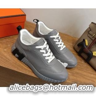 Discount Hermes Bouncing Sneakers in Perforated Calfskin Leather Grey/White 2026 H261013