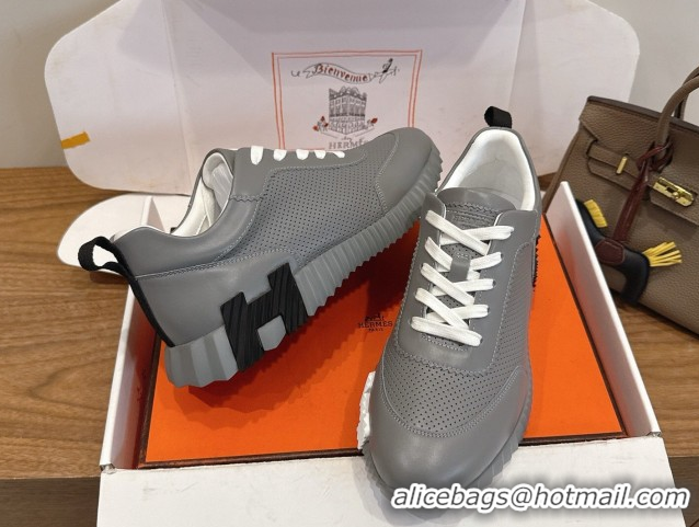 Discount Hermes Bouncing Sneakers in Perforated Calfskin Leather Grey/White 2026 H261013