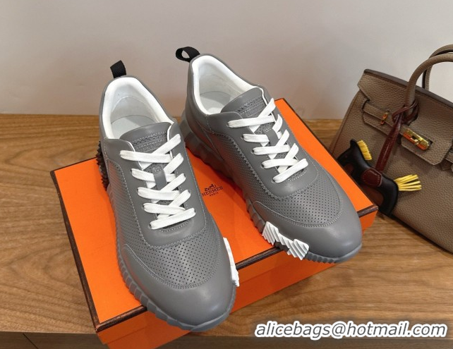 Discount Hermes Bouncing Sneakers in Perforated Calfskin Leather Grey/White 2026 H261013