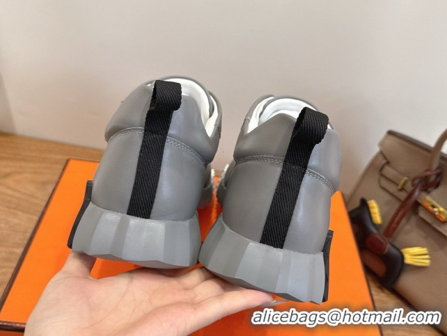Discount Hermes Bouncing Sneakers in Perforated Calfskin Leather Grey/White 2026 H261013
