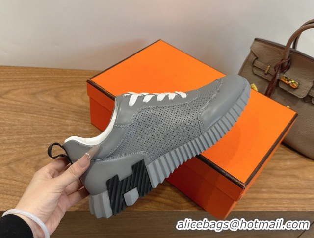 Discount Hermes Bouncing Sneakers in Perforated Calfskin Leather Grey/White 2026 H261013