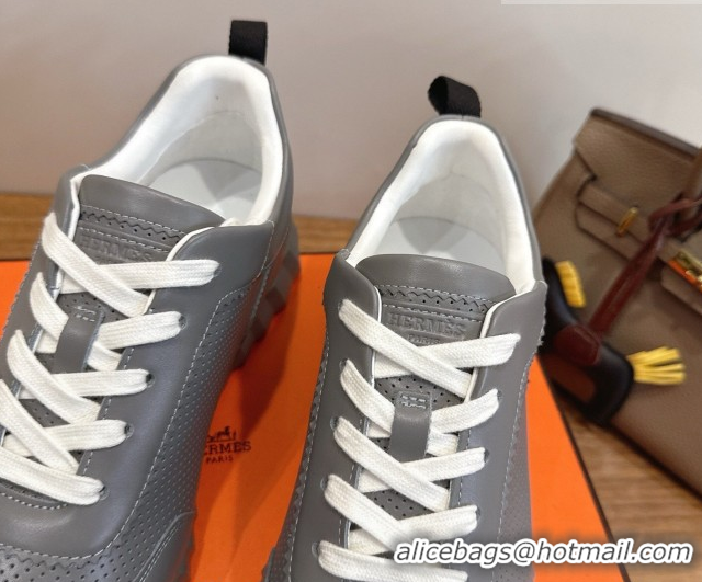 Discount Hermes Bouncing Sneakers in Perforated Calfskin Leather Grey/White 2026 H261013