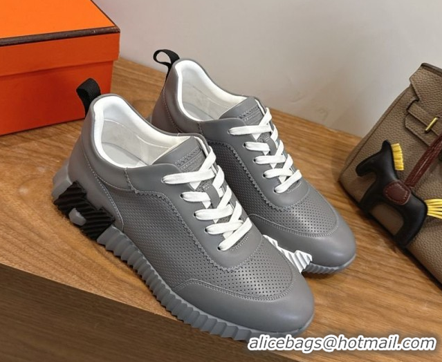 Discount Hermes Bouncing Sneakers in Perforated Calfskin Leather Grey/White 2026 H261013