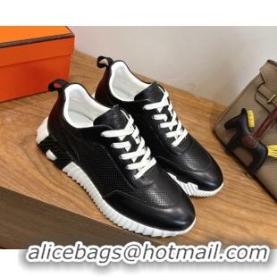 Shop Duplicate Hermes Bouncing Sneakers in Perforated Calfskin Leather Black/White 2026 H261013