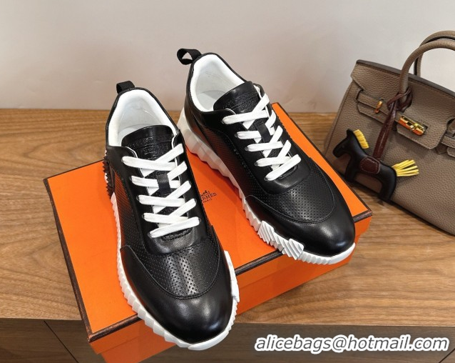 Shop Duplicate Hermes Bouncing Sneakers in Perforated Calfskin Leather Black/White 2026 H261013