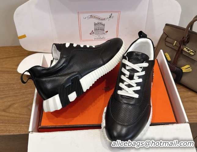 Shop Duplicate Hermes Bouncing Sneakers in Perforated Calfskin Leather Black/White 2026 H261013