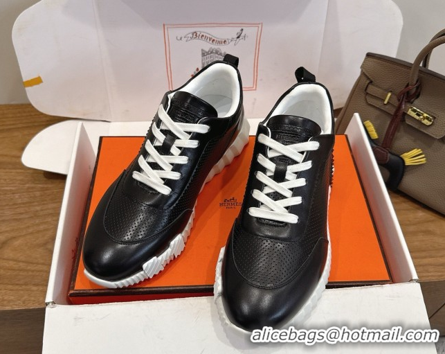 Shop Duplicate Hermes Bouncing Sneakers in Perforated Calfskin Leather Black/White 2026 H261013