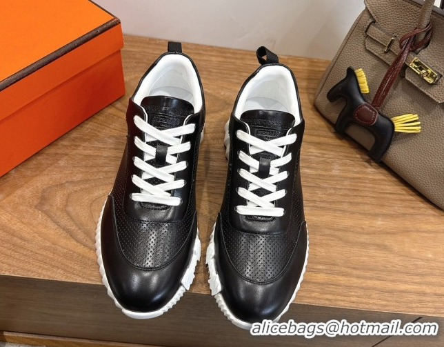 Shop Duplicate Hermes Bouncing Sneakers in Perforated Calfskin Leather Black/White 2026 H261013