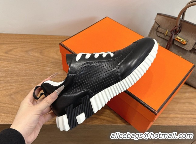 Shop Duplicate Hermes Bouncing Sneakers in Perforated Calfskin Leather Black/White 2026 H261013