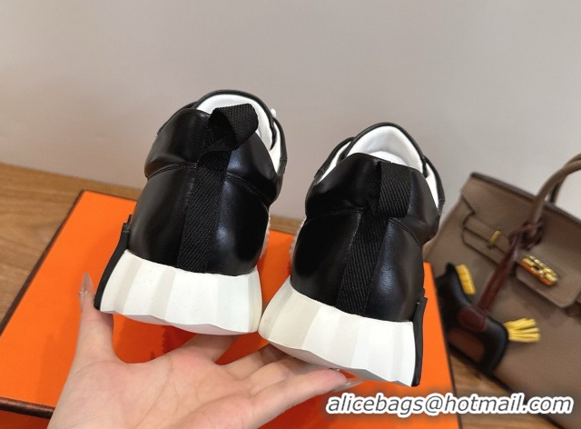 Shop Duplicate Hermes Bouncing Sneakers in Perforated Calfskin Leather Black/White 2026 H261013