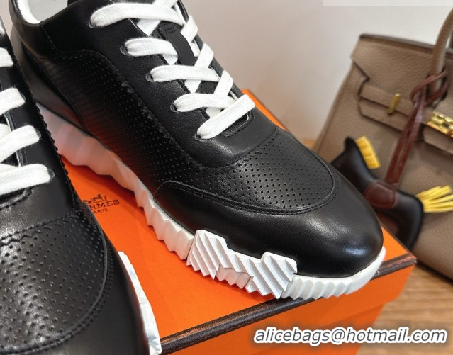 Shop Duplicate Hermes Bouncing Sneakers in Perforated Calfskin Leather Black/White 2026 H261013