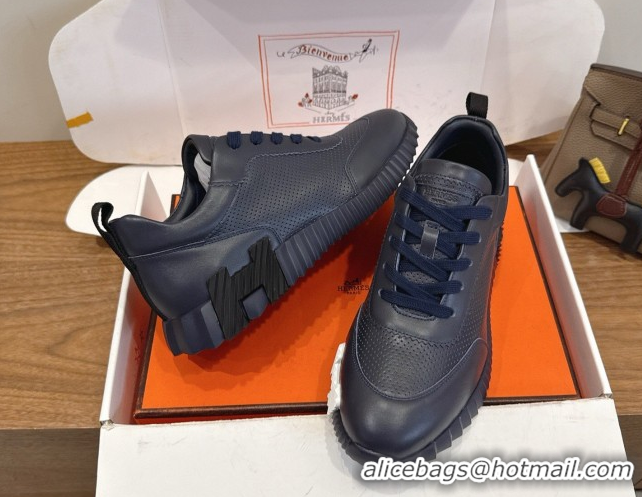 Popular Style Hermes Bouncing Sneakers in Perforated Calfskin Leather Blue Upper 2026 H261013