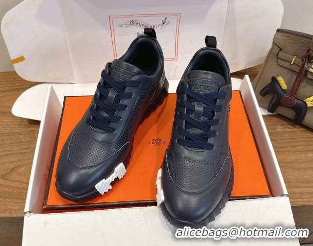 Popular Style Hermes Bouncing Sneakers in Perforated Calfskin Leather Blue Upper 2026 H261013