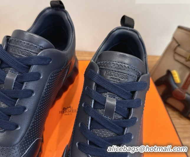 Popular Style Hermes Bouncing Sneakers in Perforated Calfskin Leather Blue Upper 2026 H261013