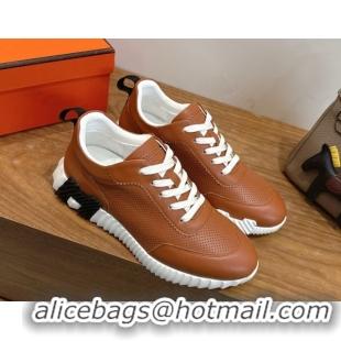 Good Looking Hermes Bouncing Sneakers in Perforated Calfskin Leather Tan Brown 2026 H261013