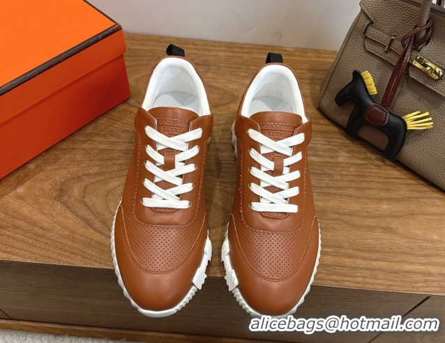 Good Looking Hermes Bouncing Sneakers in Perforated Calfskin Leather Tan Brown 2026 H261013