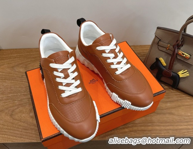 Good Looking Hermes Bouncing Sneakers in Perforated Calfskin Leather Tan Brown 2026 H261013