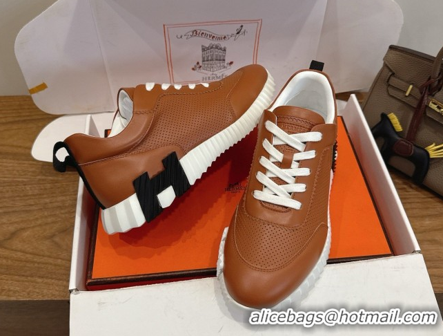 Good Looking Hermes Bouncing Sneakers in Perforated Calfskin Leather Tan Brown 2026 H261013