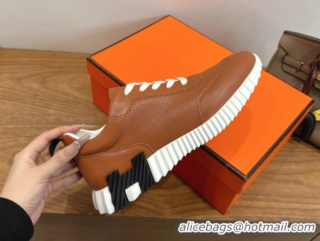 Good Looking Hermes Bouncing Sneakers in Perforated Calfskin Leather Tan Brown 2026 H261013