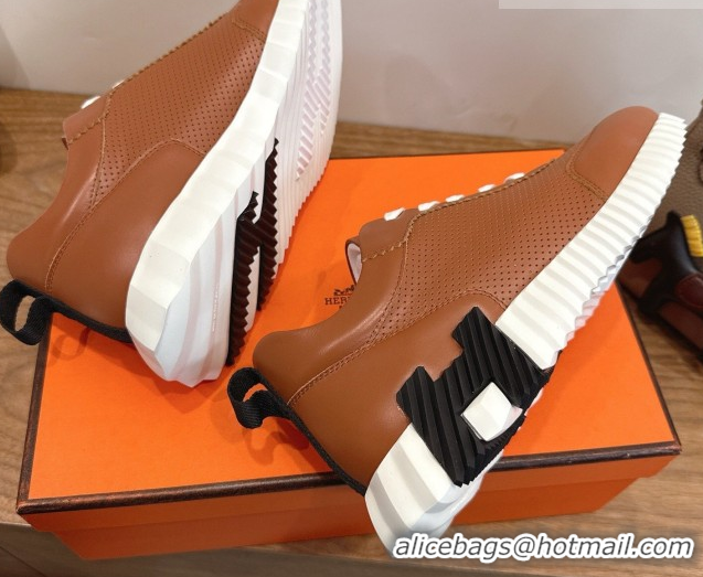 Good Looking Hermes Bouncing Sneakers in Perforated Calfskin Leather Tan Brown 2026 H261013