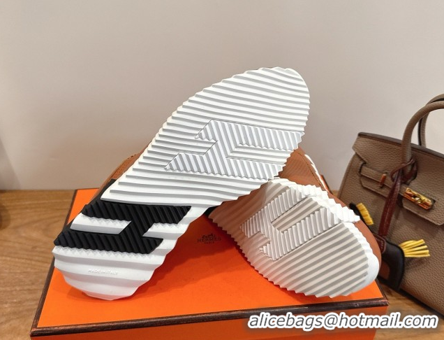 Good Looking Hermes Bouncing Sneakers in Perforated Calfskin Leather Tan Brown 2026 H261013