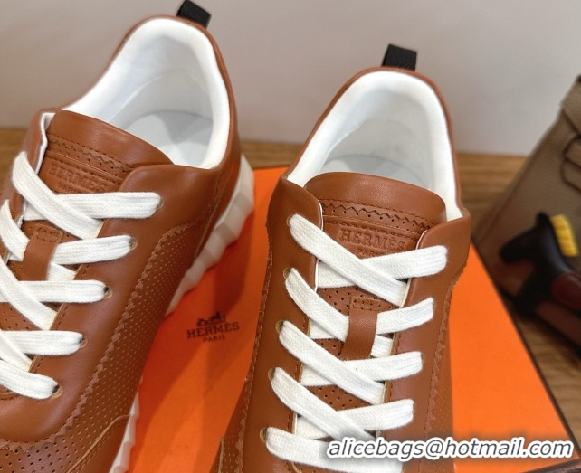 Good Looking Hermes Bouncing Sneakers in Perforated Calfskin Leather Tan Brown 2026 H261013