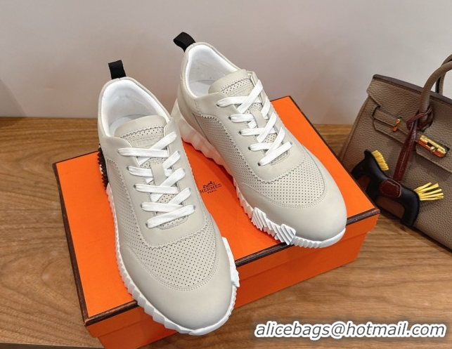 Top Design Hermes Bouncing Sneakers in Perforated Calfskin Leather Light Grey 2026 H261013
