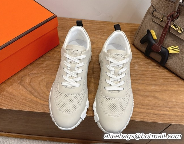 Top Design Hermes Bouncing Sneakers in Perforated Calfskin Leather Light Grey 2026 H261013