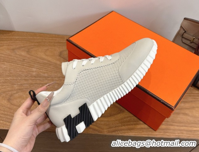 Top Design Hermes Bouncing Sneakers in Perforated Calfskin Leather Light Grey 2026 H261013